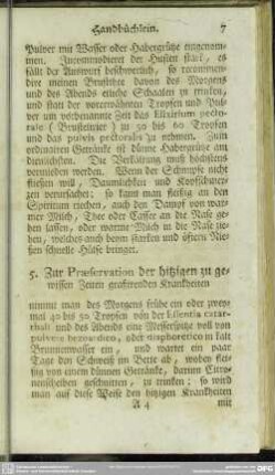 5. Zur Praeservation der hitzigen zu gewissen Zeiten graßirenden Krankheiten