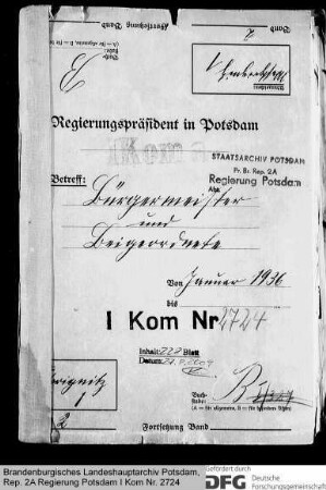 Anstellung und Dienstführung der Schulzen, Gemeindevorsteher, Bürgermeister, Beigeordneten und Schöffen im Kreis Westprignitz