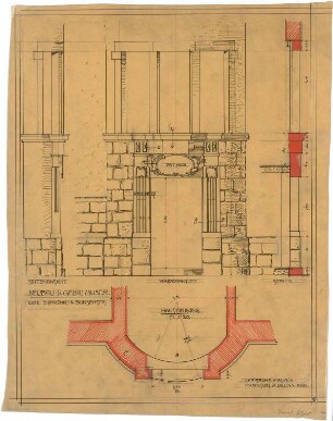 Billing, Hermann; Karlsruhe, Eisenlohrstr. / Bunsenstr. 22; Haus Muser - Hauseingang (Vorderansicht, Seitenansicht, Schnitt, Grundriss)