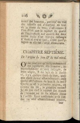 Chapitre Septiéme. De l'origine du bien & du mal moral.