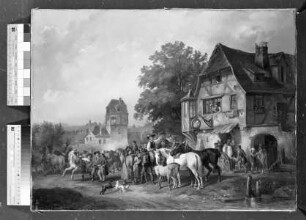 Schwäbischer Pferdemarkt in einem alten Städtchen mit Fachwerkhäusern