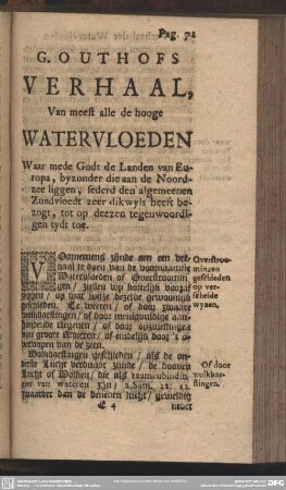G. Outhofs Verhaal, Van meest alle de hooge Watervloeden