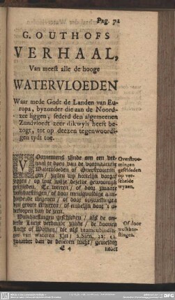 G. Outhofs Verhaal, Van meest alle de hooge Watervloeden