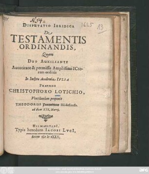 Disputatio Iuridica De Testamentis Ordinandis