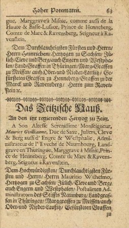 Das Zeitzische Hauß