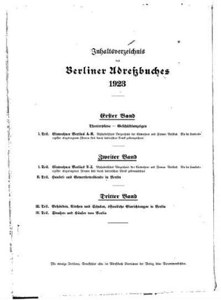 Inhaltsverzeichnis des Berliner Adreßbuches 1923