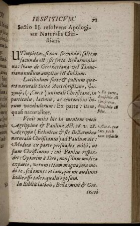 Sectio II. refolvens Apologiam Naturalis Christiani.