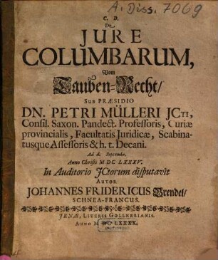 De iure jure columbarum : = Vom Tauben-Recht