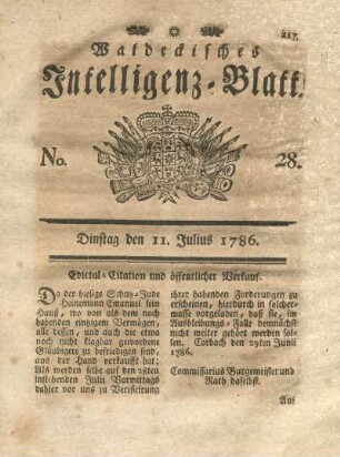 No. 28, Dinstag den 11. Julius 1786
