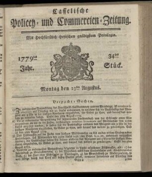 34tes Stueck, Montag den 23ten Augustus. 1779