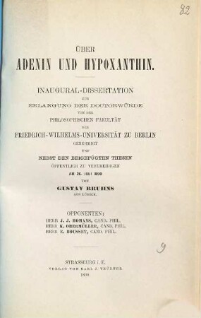 Über Adenin und Hypoxanthin