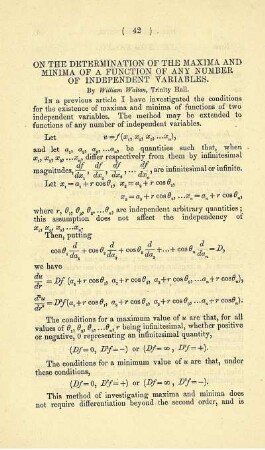 On the determination of the maxima and minima of a function of any number of independent variables.