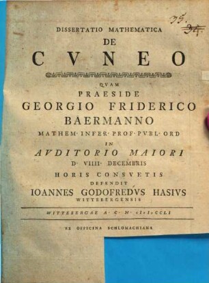 Dissertatio Mathematica De Cvneo