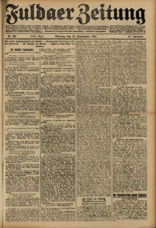 Erste Ausgabe vom Montag, den 13. September 1915.