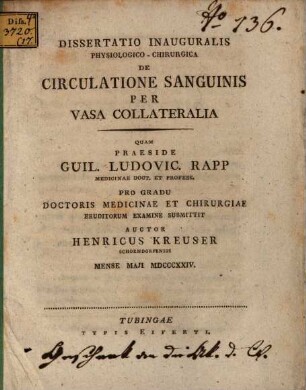 Diss. inaug. ... de circulatione sanguinis per vasa collateralia