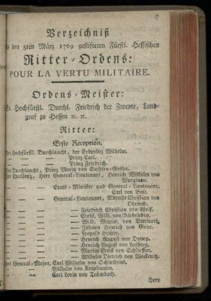 Verzeichniß des Ritter-Ordens pour la vertu militaire