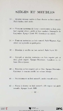 Sièges et meubles (Nr. 55-75)