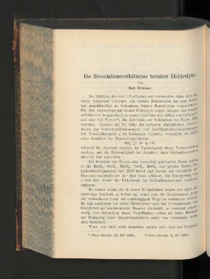 Die Dissociationsverhältnisse ternärer Elektrolyte.
