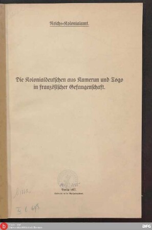Die Kolonialdeutschen aus Kamerun und Togo in französischer Gefangenschaft