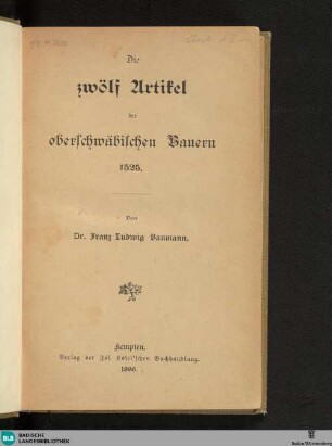 Die zwölf Artikel der oberschwäbischen Bauern 1525