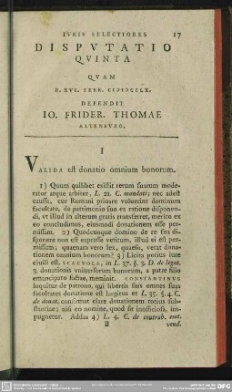 Disputatio Quinta Quam D. XVI. Febr. MDCCLX. Defendit Io. Frider. Thomae Altenburg