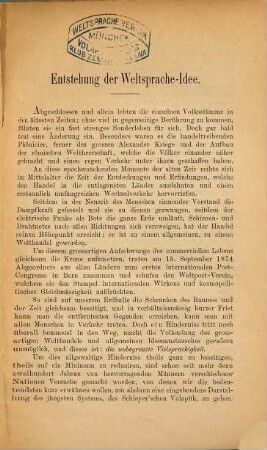 Die Weltsprache-Idee mit besonderer Rücksichtnahme auf J. M. Schleyer's Volapük : Verfasst von Wilhelm Fischbach