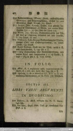 Sectio III. Libri Varii Argumenti