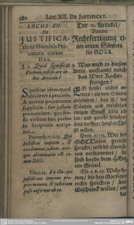 Locus XII. De Justificatione Hominis Peccatoris coram Deo