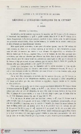 9: Lettre à M. le directeur du Recueil en réponse à quelques critiques de M. Oppert