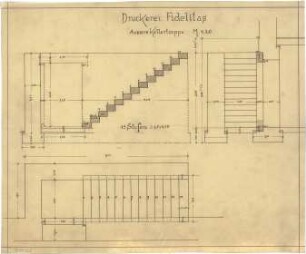 Billing, Hermann; Karlsruhe (Baden-Württemberg), Erbprinzenstr. 6; Druckerei Fidelitas, Umbau - Kellertreppe Außen (Schnitt)