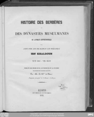 Tome 2: Histoire des Berbères et des dynasties Musulmanes de l'Afrique septentrionale