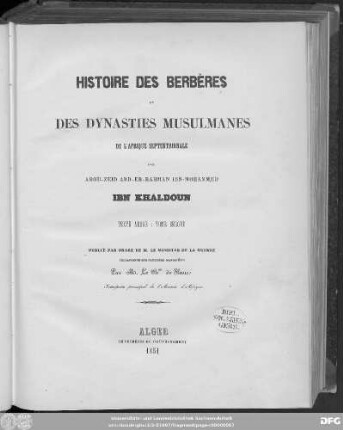 Tome 2: Histoire des Berbères et des dynasties Musulmanes de l'Afrique septentrionale