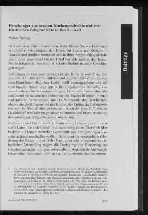 Forschung zur neueren Kirchengeschichte und zur Kirchlichen Zeitgeschichte in Deutschland