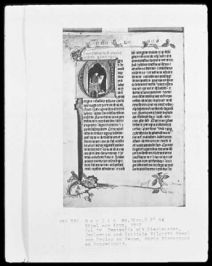 Camper Bibel, die zwei fragmentarisch erhaltenen Bände — Camper Bibel, Band 2 — Initiale V (Iginti duas), darin Hieronymus am Schreibpult, Folio 1verso