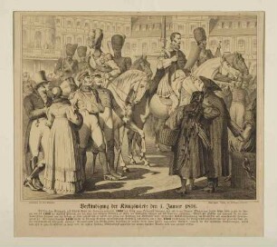 Herold verkündet am 1. Januar 1806 per königlichem Manifest im Hof des Neuen Schlosses die Verleihung der Königswürde