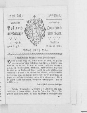 11tes Stück, Ausgabe vom 13. März 1776
