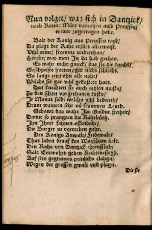 Nun volget/ was sich in Dantzick/ nach Konn: Majestat vorraisen auss Preussen weiter zugetragen habe.