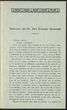 Discurso del Dr. Don Ernesto Quesada