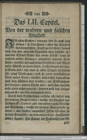 Das LII. Capitel. Von der wahren und falschen Klugheit