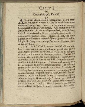 Caput I. De Ονοματολογια Paradisi.