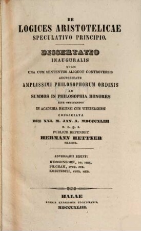 De logices Aristotelicae speculativo principio