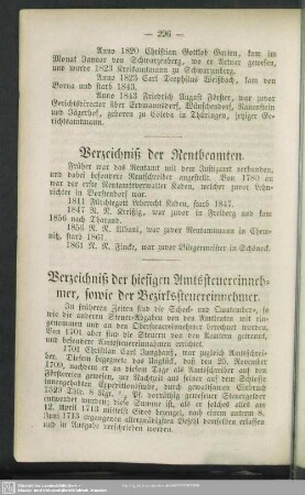 Verzeichniß der hießigen Amtssteuereinnehmer, sowie der Bezirkssteuereinnehmer