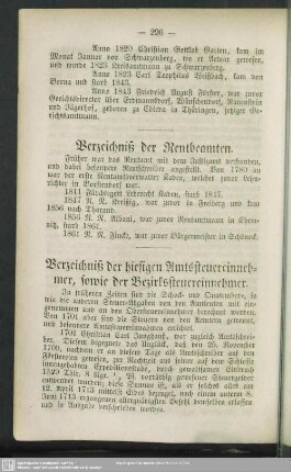Verzeichniß der hießigen Amtssteuereinnehmer, sowie der Bezirkssteuereinnehmer