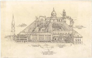 Gsaenger, Gustav; München, Theatinerstr.; Bayerisches Kultusministerium, Erweiterung - Kultusministerium (Vogelperspektive)