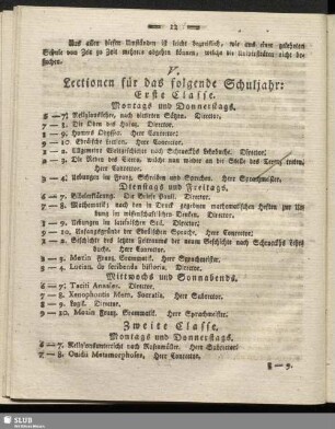 V. Lectionen für das folgende Schuljahr