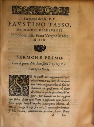 De'Sermoni in Honore della beata Vergine