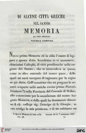 9: Di alcune città greche nel Sannio : memoria