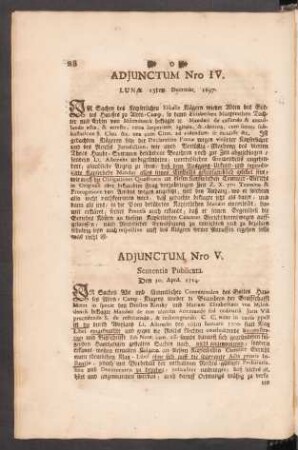 Adjunctum Nro IV. Lunae 13ten. Decembr. 1697.