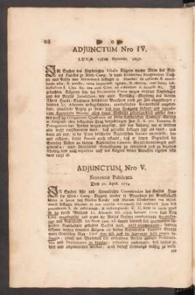Adjunctum Nro IV. Lunae 13ten. Decembr. 1697.