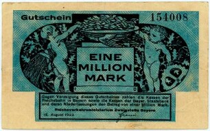 Geldschein / Notgeld, 1 Million Mark, 15.8.1923